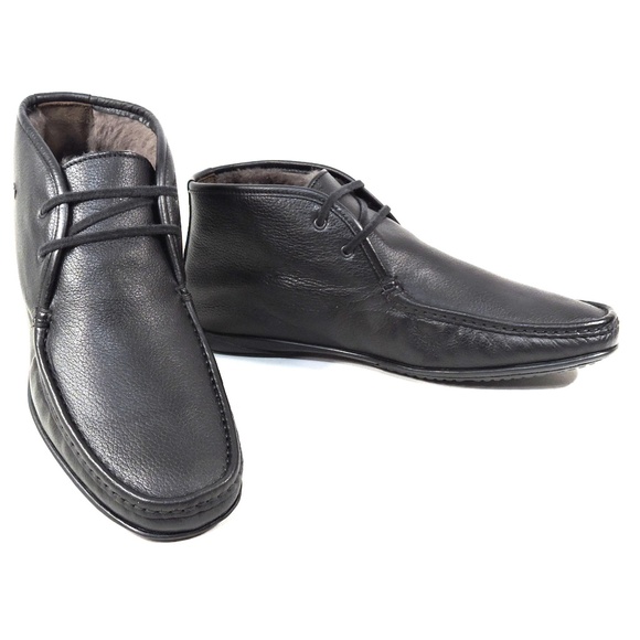 GOODMAN 🇮🇹 MEN'S BLACK LEATHER COMFORT FLAT WINTER BOOTS - Picture 2 of 8